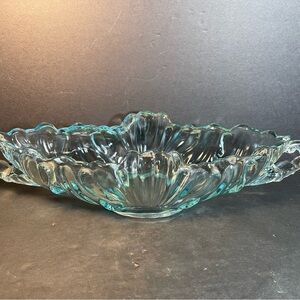 Vtg 15” Gondola Shape Blue Oblong Glass Bowl By Jeannette T78